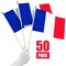 G128 50 Pack Handheld France French Stick Flags | 12x18 In | Printed 150D Polyester, Country Flag, Solid Wooden Stick, Spear Gold Tip
